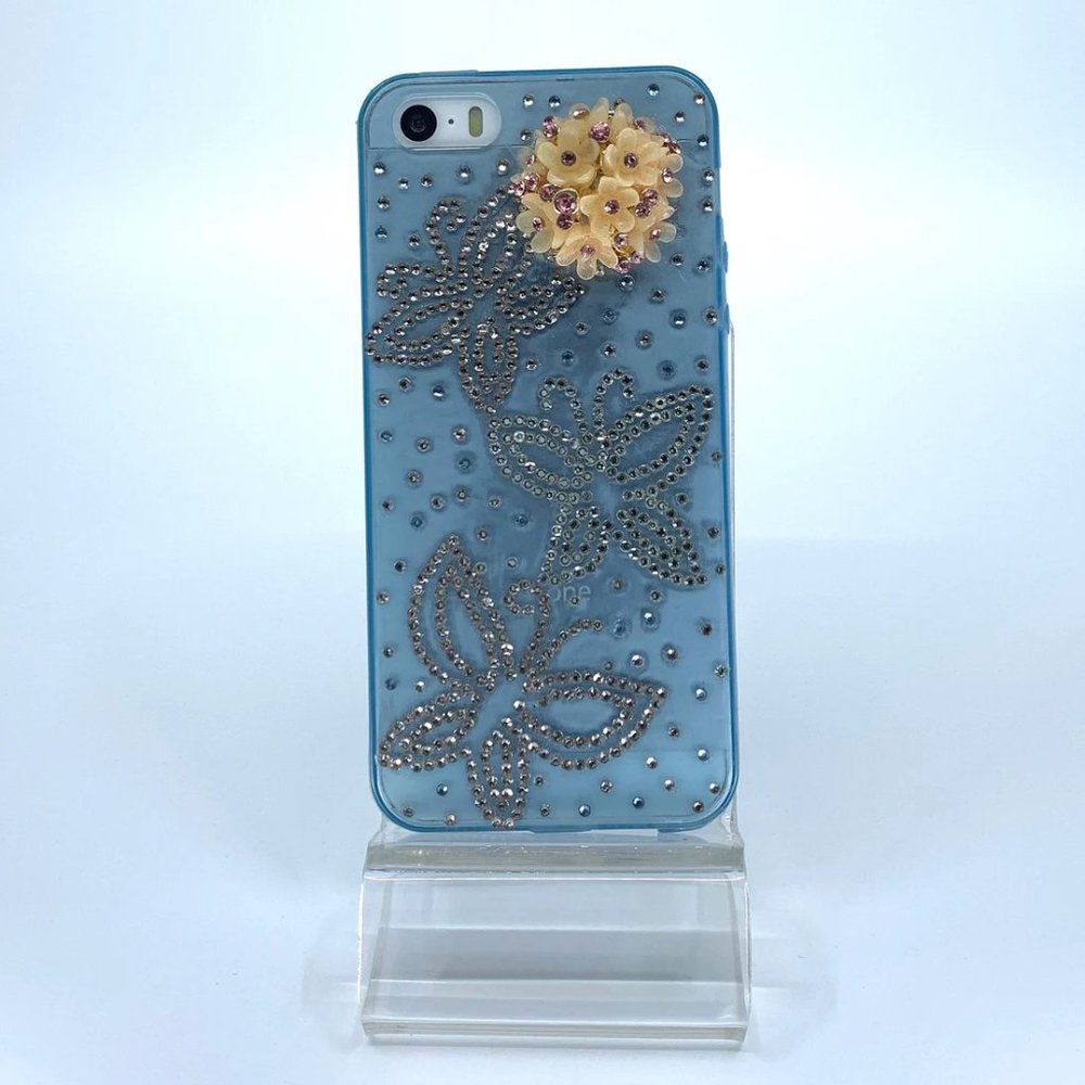 iPhone 5, 5s rubber silicone case. Unique. Handmade. Pink silver rhinestones